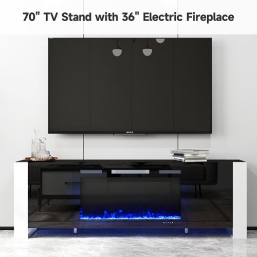  Essen Blissed - 70 in. TV stand for TVs up to 80 in. with electric fireplace and LED lights Entertainment Center - Black