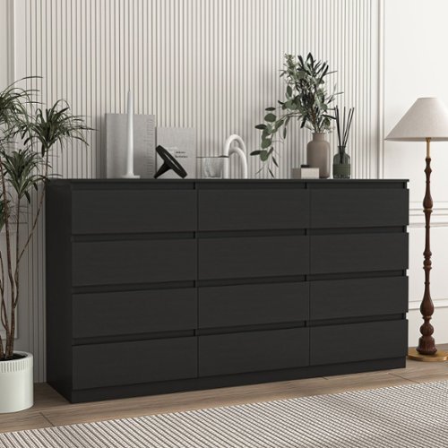 Kadyn - 12 Drawer Wide Dressers for Bedroom, Modern Chest of Drawer Organizer - Black-Front_Standard 
