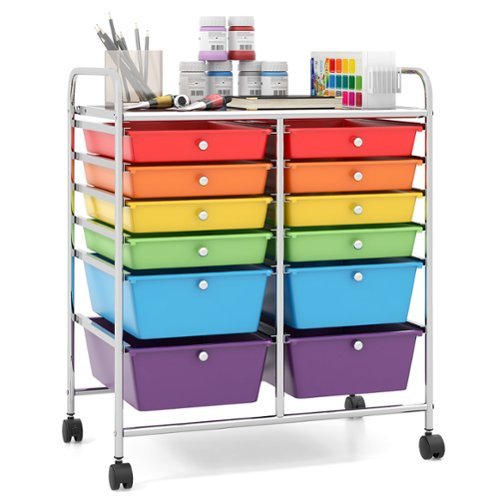 Gymax - Office Rolling Cart 12 Storage Drawer Studio Organizer Bins Scrapbook Paper - Multicolor-Front_Standard 