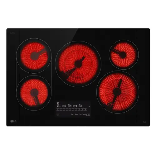 Front. LG - 30" Built-In Electric Smart Cooktop with 5 Elements, Backlit SmoothTouch Glass Controls and 3.2kW Dual Element - Black.