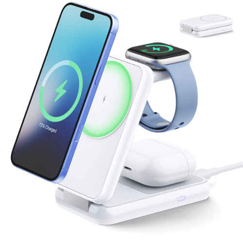 iVANKY - 3 in 1 Foldable High-Speed Wireless Charging Station MagSafe Magnetic Stand - White-Front_Standard 