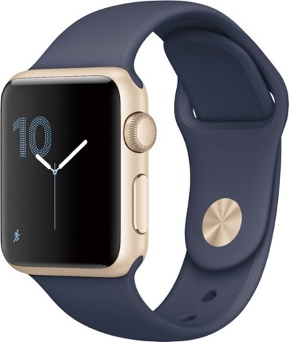 Geek Squad Certified Refurbished Apple Watch Series 2 42mm Gold Aluminum Case Midnight Blue Sport Band - Gold Aluminum