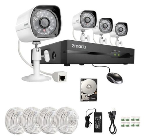  Zmodo - 4-Channel, 4-Camera Indoor/Outdoor High-Definition Security System - White