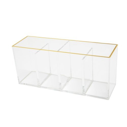 Martha Stewart - Kerry Plastic 4 Compartment Desktop Pen Holder and Organizer with Gold Trim - Clear/Gold Trim-Front_Standard 