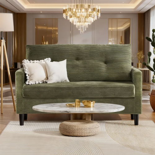 Dyonery - 50" Small Loveseat Sofa, Small Couch for Living Room, Bedroom, Comfy Love Seat with Deep Seat Spring Cushion - Green-Front_Standard 