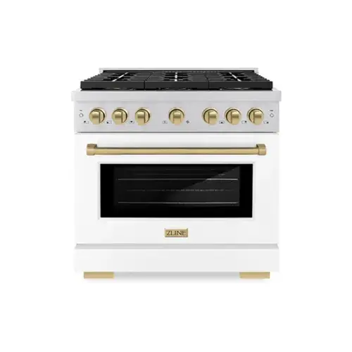Front. ZLINE - ZLINE Autograph 36 in. Paramount Dual Fuel Range w/ DuoPro Cooktop & White Door w/ Bronze Accents (PSDRZ-WM-36-CB) - Stainless Steel with White Matte Door.