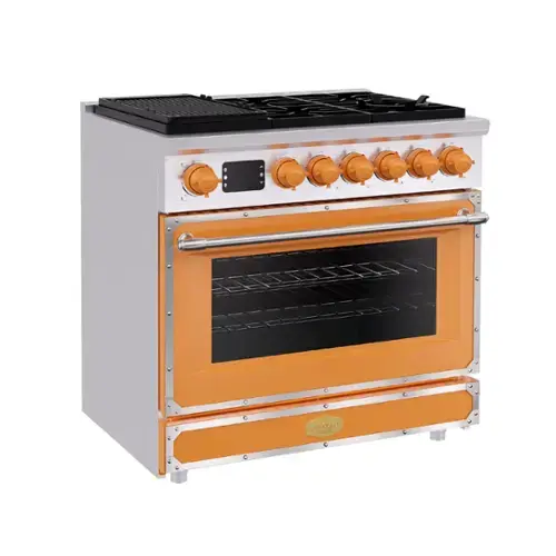 Front. Akicon - Akicon 4.2 Cu.ft Freestanding Gas Rapid Convection Range with 6 Sealed Burners and Cast Iron Grates in Tangerine Orange - Tangerine Orange.