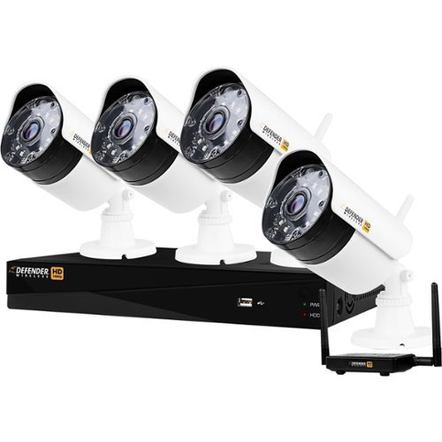  Defender - 4-Channel, 4-Camera Indoor/Outdoor Wireless 1080p 1TB DVR Security System - Black/white