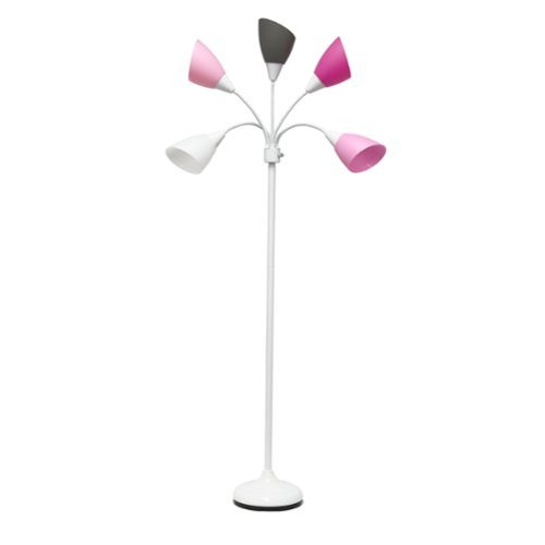 Simple Designs - 5 Light Adjustable Gooseneck Floor Lamp - White/Pink Shades-Front_Standard 