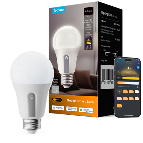 Govee - 800lm White Light A19 Smart Bulb 1pk-Front_Standard 