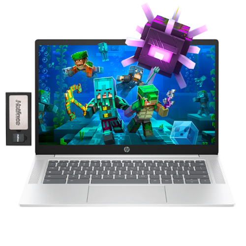 HP - 14" Chromebook Laptop, Intel N200 Processor, 4GB LPDDR5,128GB eMMC,Intel UHD Graphics,Chrome OS+128GB Docking Station - Silver-Front_Standard 