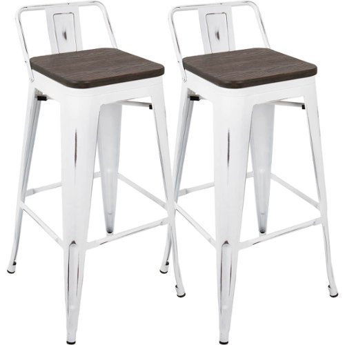 LumiSource - Oregon Steel Barstools (Set of 2) - Vintage White/Espresso