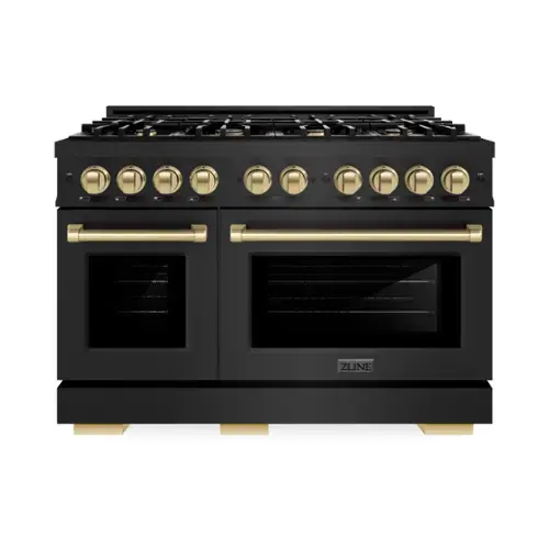 Front. ZLINE - ZLINE Autograph 48" Select Dual Fuel Range with Bronze Accents (HDRBZ-48-CB) - Black Stainless.