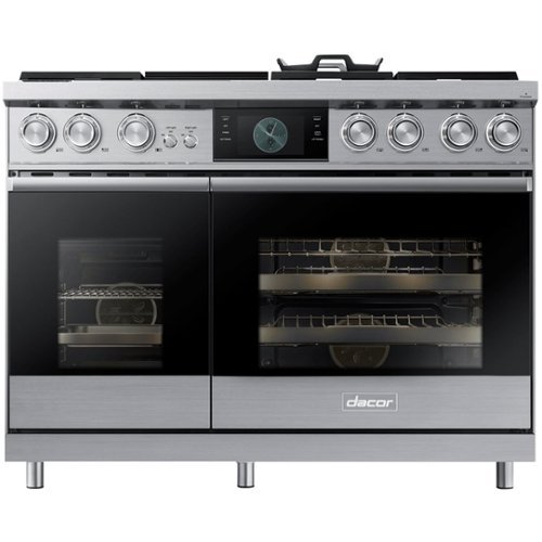 Dacor - Contemporary 6.6 Cu. Ft. Freestanding Double Oven Dual Fuel Four Part Convection Range with RealSteam, NG - Silver stainless steel