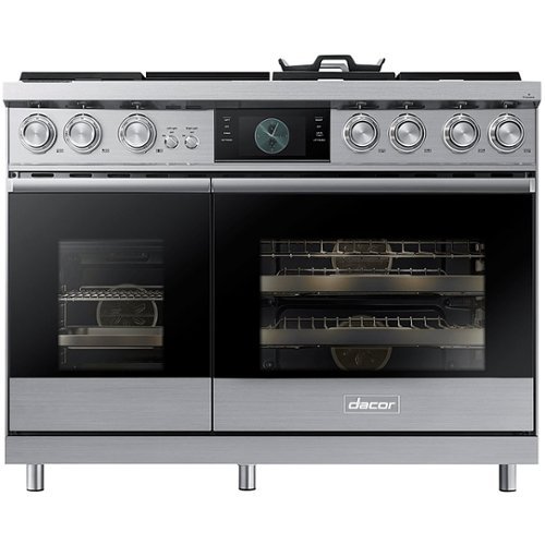 Dacor - Contemporary 6.6 Cu. Ft. Freestanding Double Oven Dual Fuel Four Part Convection Range with RealSteam, LP, High Altitude - Silver stainless steel