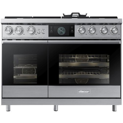 Dacor - Contemporary 6.6 Cu. Ft. Freestanding Double Oven Dual Fuel Four Part Convection Range with RealSteam, NG, High Altitude - Silver stainless steel