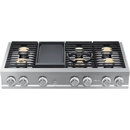 Dacor - Contemporary 48" Built-In Gas Cooktop with 6 Burners with SimmerSear™ and Griddle, Liquid Propane - Silver stainless steel