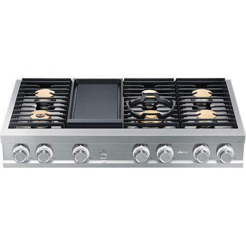 Dacor - Contemporary 48" Built-In Gas Cooktop with 6 Burners with SimmerSear™ and Griddle, Natural Gas - Silver stainless steel