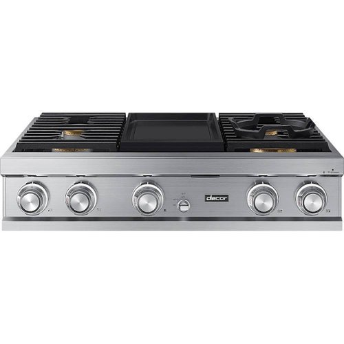Dacor - Contemporary 36" Built-In Gas Cooktop with 4 Burners with SimmerSear™ and Griddle, Liquid Propane - Silver stainless steel