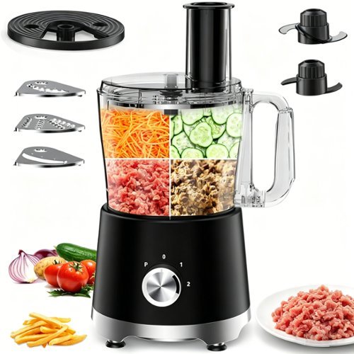 Sweet - Food Processor and Vegetable Chopper, 600W BPA Free, 10.5 Cup Capacity, 5 Blades 3 Modes - Black-Front_Standard 