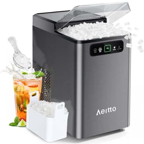 Aeitto - Nugget Ice Maker 40Lbs/24H, Countertop Soft Chewable Pebble Ice Machine - Gray-Front_Standard 