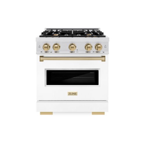 ZLINE - Autograph 30 in. Classic Satin Steel Gas Range with Bronze Accents (CGRSZ-WM-30-CB) - White Matte-Front_Standard 