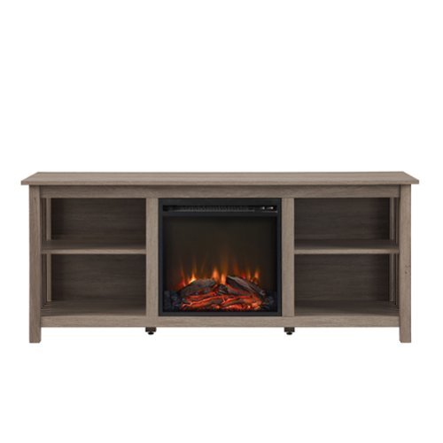 Walker Edison - Mission-Style Fireplace TV Stand for Most TVs up to 65” - Driftwood-Front_Standard 