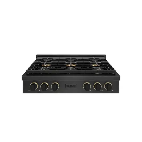 Front. ZLINE - ZLINE Designer 36 in. 6 Burner DuoPro Gas Rangetop in Black Satin Steel with Black and Bronze Accents (PSRTBSZ-36-MBCB) - Black Satin Stainless Steel.