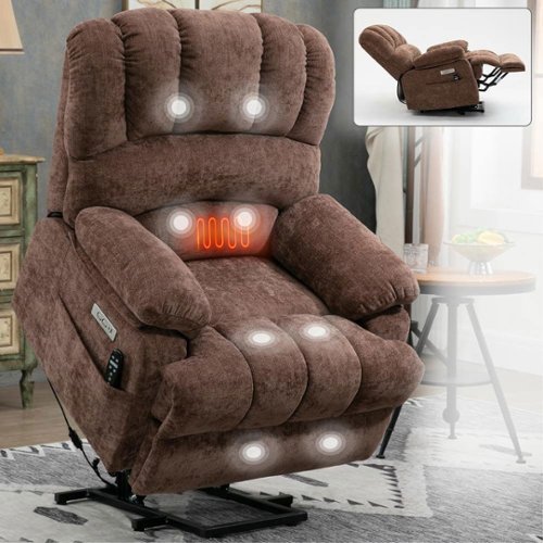 Kadyn - Oversized Power Lift Recliner, 23" Wide Seat, Massage & Heat, USB Port, 350lb Capacity - Brown-Front_Standard 