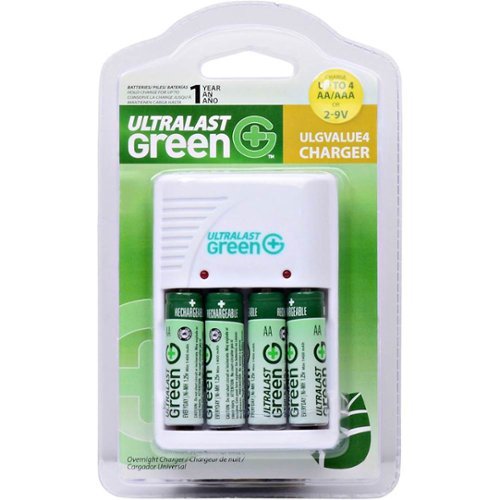 UltraLast Green - Standard AA/AAA Charger with 4 AA Batteries - White