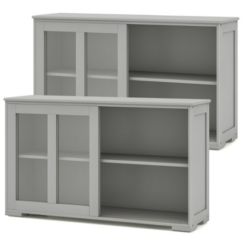 Costway 2-Door Stackable Buffet Sideboard Set of 2 with Sliding Tempered Glass Doors - Gray