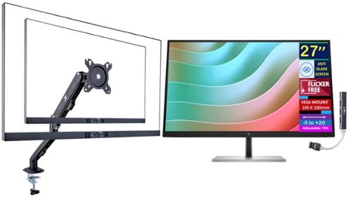 HP - E27k G5 27" 4K UHD IPS USB-C Monitor, Anti-Glare, (6N4C4AA#ABA) w/DKZ Hub & ErgoFlexy Single Mount Arm - Black/Silver-Front_Standard 