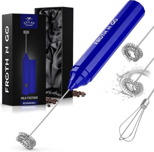 Zulay Kitchen - 3-in-1 Froth N Go Milk Frother Rechargeable - Comes with 3 Whisk Attachments - Royal Blue-Front_Standard 