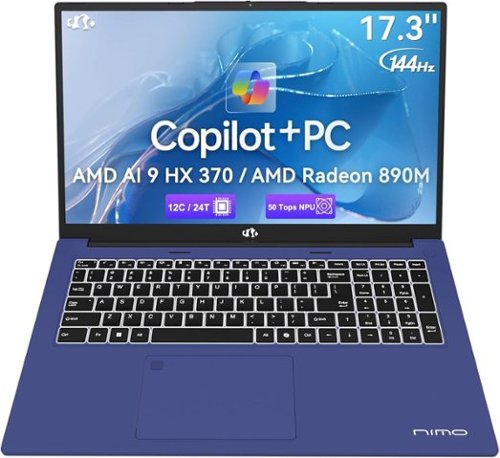 NIMO - 17.3" AI Laptop, AMD Ryzen AI 9 HX 370(50 TOPS NPU), Radeon 890M, 32GB RAM 1TB SSD, DDR5, 144Hz, PD 100W USB-C 4.0 - Celestial Blue-Front_Standard 