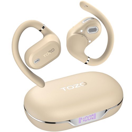 TOZO - AI Translation Open Ear Earbuds - 164 Languages, Adjustable Ear Hooks, Bluetooth Headphones, Comfort for Running, Office - Khaki-Front_Standard 