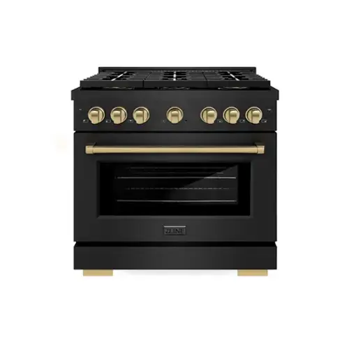 Front. ZLINE - ZLINE Autograph 36 in. Black Stainless Paramount Gas Range with 6 DuoPro Burners w/ Bronze Accents (PSGRBZ-36-CB) - Black Stainless Steel.