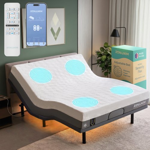 Renanim - SF California King Adjustable Bed with 14" Cooling Gel Memory Foam Mattress, Massage, Zero Gravity Electric Bed - Gray-Front_Standard 