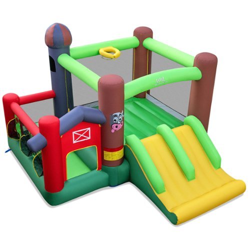 Costway - Farm Themed Inflatable Castle Kids Bounce House w/ Double Slides Blower Excluded - Multicolor-Front_Standard 
