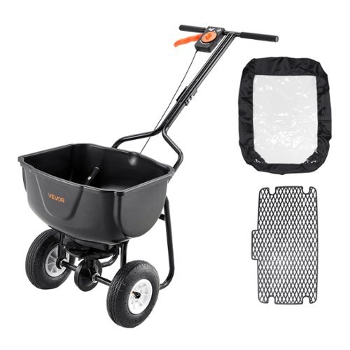 VEVOR - Walk Behind Spreader, 60LBS Capacity, Push Spreader with Hopper Grate, 0-9.8 ft Spreading Width, for Seed, Fertilizer - Black-Front_Standard 