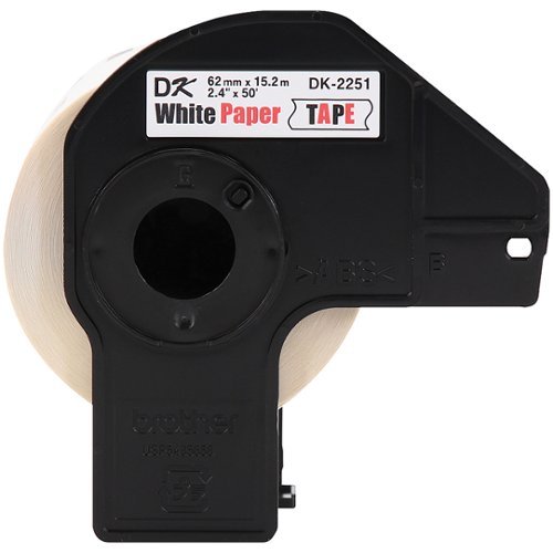 Brother DK-2251 Continuous Length Replacement Labels, Black/Red on White Paper Tape, 2.4” x 50 feet, 1 Roll per Box WORLDWIDE DELIVERY