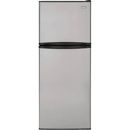 Front. Haier - 9.8 Cu. Ft. Top-Freezer Refrigerator - Stainless Steel.