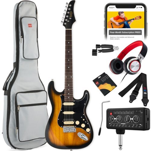 Best Choice Products - Beginner HSS Electric Guitar Kit w/ Headphone Amp, Gig-Bag, Headphones - Sunburst/Black-Front_Standard 