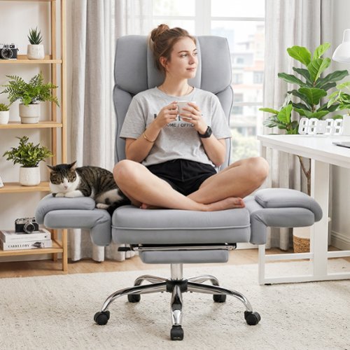 KERDOM - Ergonomic Big Home Office Chair with Expandable Arms, Velvet High Back Exceutive Manager Chair with Footrest Wide Seat - Gray-Front_Standard 