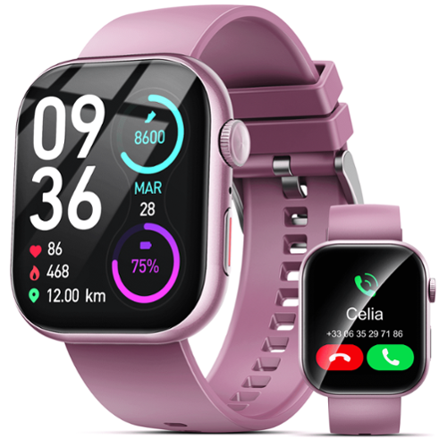 VEAT00L - Unisex Smart Watch | 2.01" HD Touchscreen, Bluetooth Call, IP68 Waterproof, 180+ Sports Modes, iOS/Android - Pink - (2025)-Front_Standard 