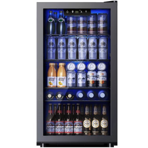 SIMZLIFE - 130 Can Beverage Refrigerator and Cooler with Glass Door for Home, 17.3 in D, 31.3 in H, 3.2 cubic feet - Black-Front_Standard 