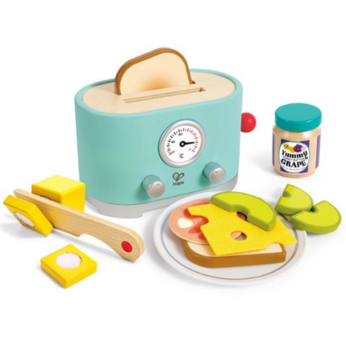 Hape - Hape: Ding & Pop-Up Toaster - 15pc Teal Wooden Food Playset, Ages 2+