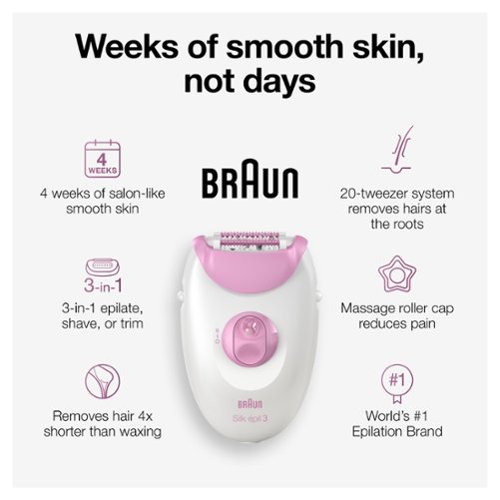 Braun  Silk-épil 3, Epilator for Women for Long-Lasting Hair Removal, White/Pink - White/Pink BUY ONLINE