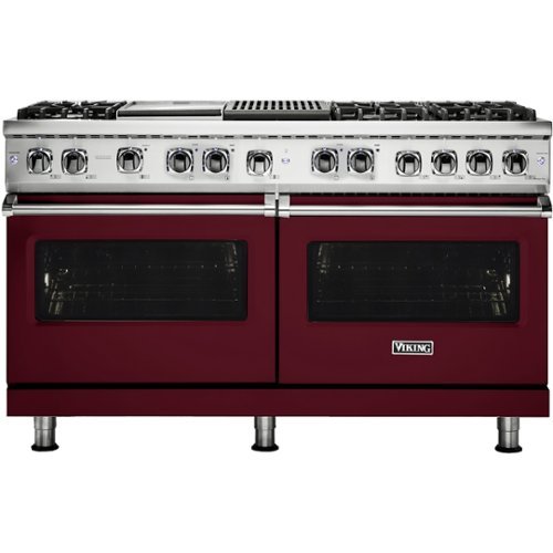Viking - Self-Cleaning Freestanding Double Oven Dual Fuel Convection Range - Burgundy-Front_Standard 