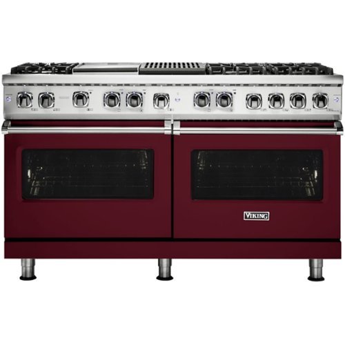 Viking - Self-Cleaning Freestanding Double Oven Dual Fuel Convection Range - Burgundy-Front_Standard 