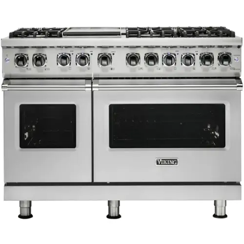 Front. Viking - 5-Series Dual Fuel Self-Clean 48"W Sealed Burner Range - Stainless Steel.